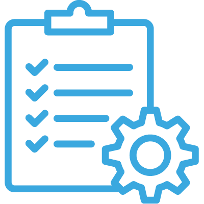 clipboard with list and gear icon